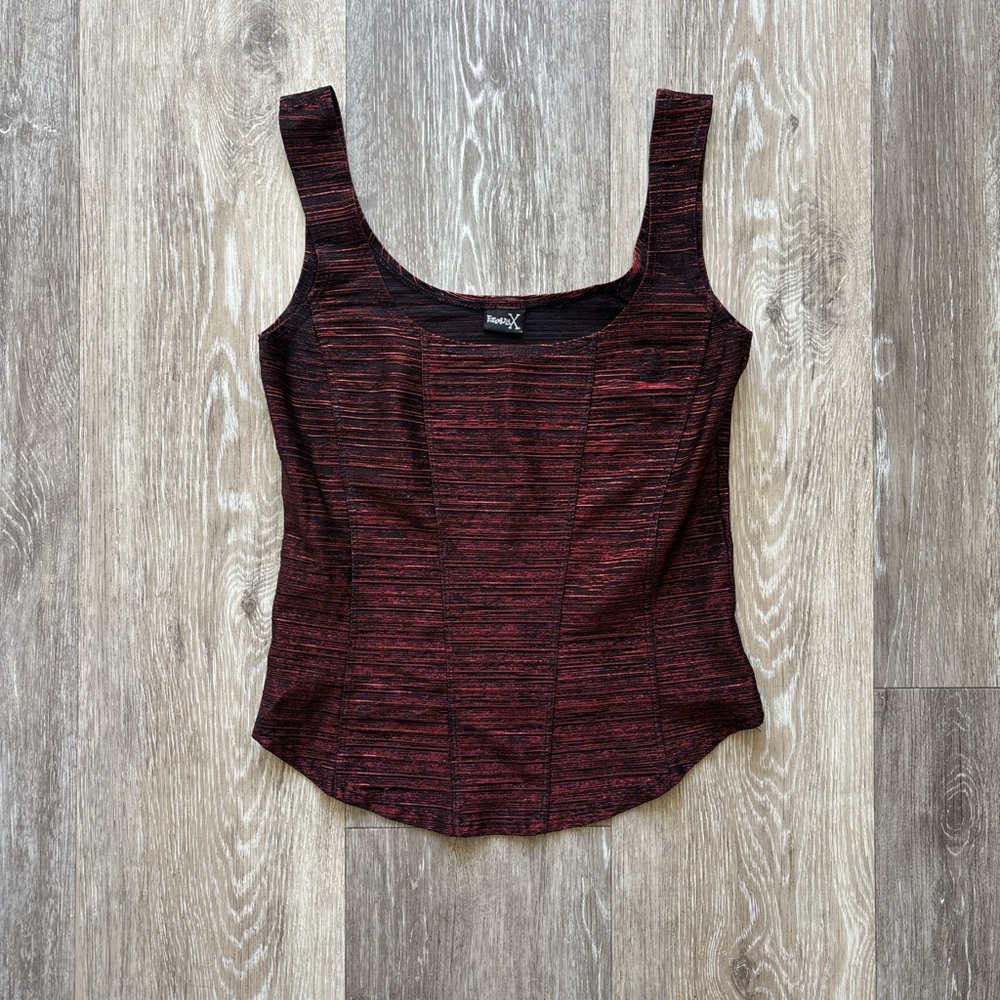 Vintage 90s Formula X Vampy Whimsygoth Red Black Metallic Striped Top Size S